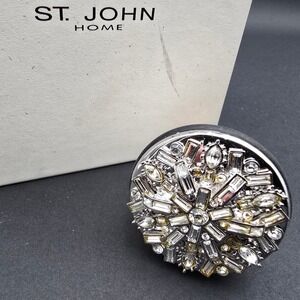 St John Home Crystal Snowflake Wine Bottle Stopper Silver Tone Holiday w box